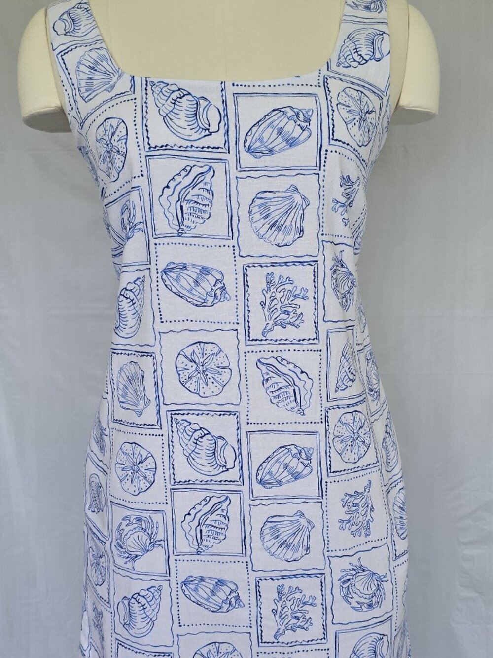 J.Crew Factory NWT Linen-Blend Squareneck Shift Dress Seashell Blue Small